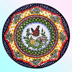 Talavera Arte Espinosa HNOS Pue Mexico Handmade Wall Plate Floral Butterfly 8.5"